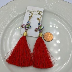 ✨3 for 25✨ Red Tassel Butterfly Gold Tone Earrings